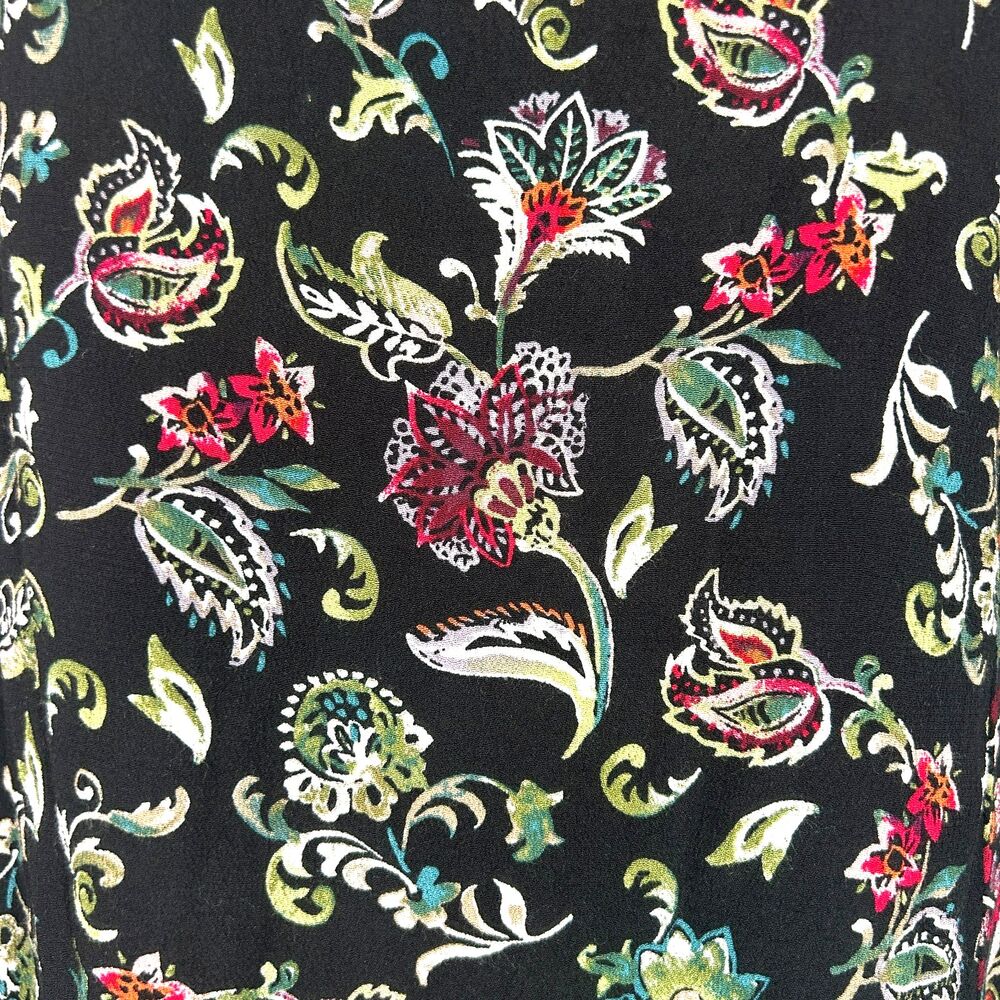 J Jill Pullover Tunic Top M Black Floral Peplum Long Sleeves Purple Green White - Picture 2 of 9